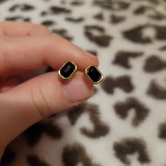Black Gold Rectangle Toned Earringd Goth Studs - Picture 3 of 3
